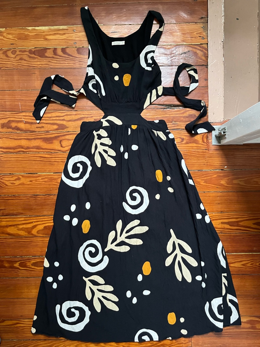 ILLA ILLA Black Maxi Dress with Cream and Mustard Print